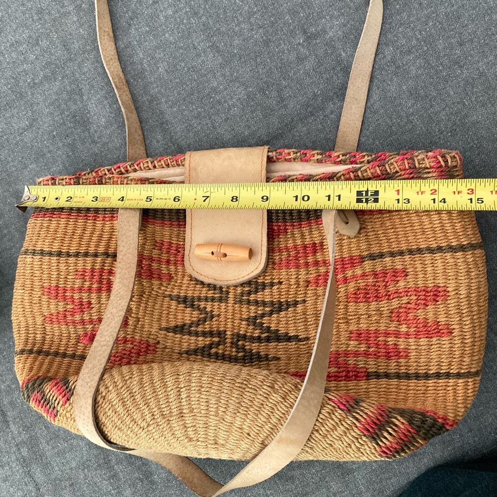 Vintage woven sisal market tote bucket bag. Jute, raffia - Picture 6 of 12